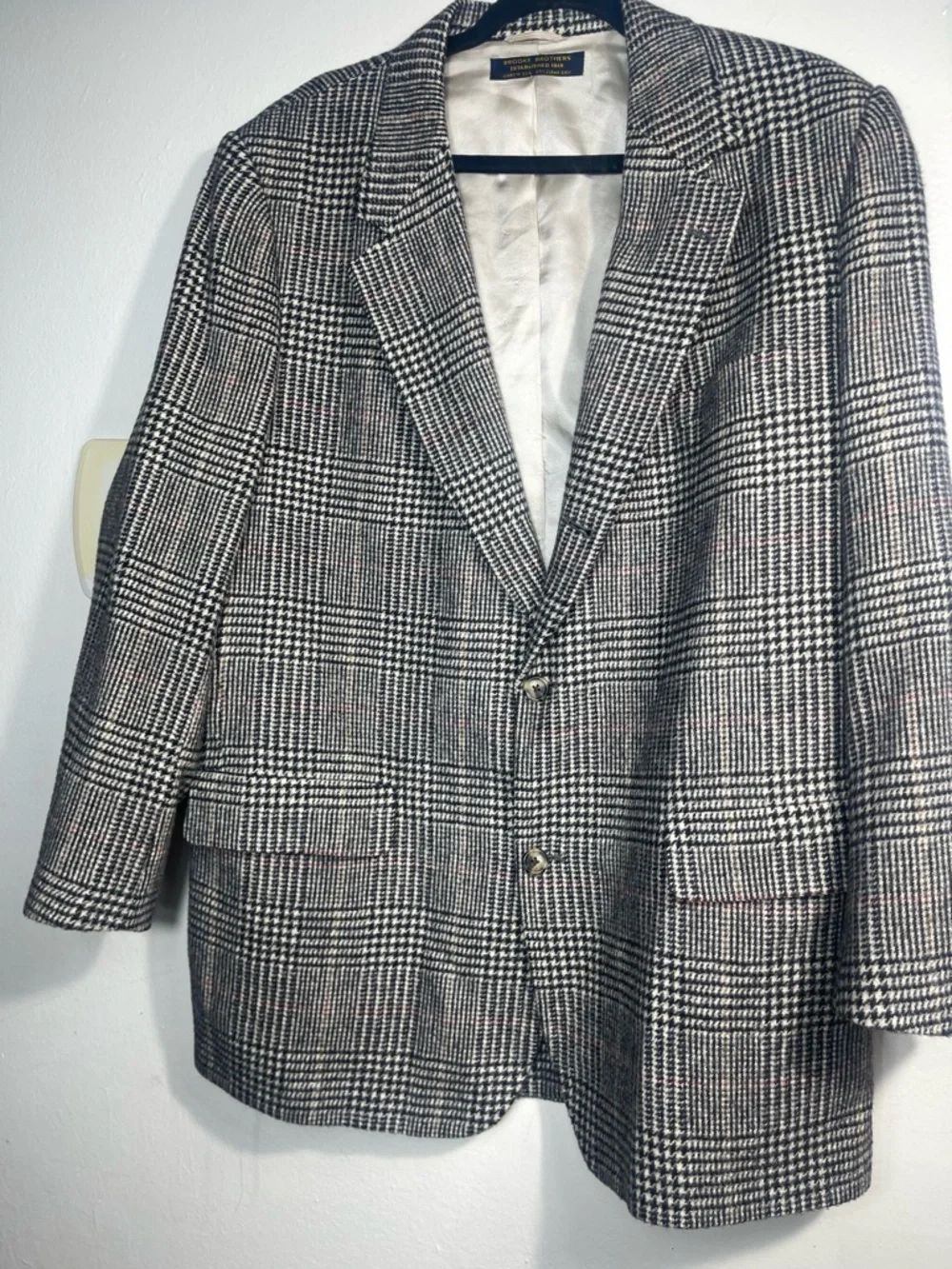 Vtg Brooks Brothers Camel Hair Sport Coat Mens 43R Gray Black Glen Plaid Jacket